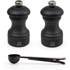 Peugeot - Bistro Manual Salt & Pepper Mill Gift Set - Classic Adjustable Grinder - Beechwood, With Stainless Steel Spice Scoop/Bag Clip (Salt & Pepper Mill Set)