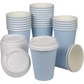 BrewHouse Disposable Coffee Cups with Lids 12 oz | Luxury Paper Cups | Disposable Cups with Lids | Travel Coffee Cups | To Go Cups | Hot Cups 12oz | Paper Coffee Cups with Lids | 25 Count Light Blue