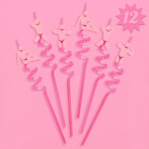 xo, Fetti Bachelorette Party Pink Reusable Straw Set - 12 pc | Male Dancer Stripper Bach Party Decoration, Bridal Shower Supplies, Bridesmaid Favor, Bride to Be Gift, Engagement Drinkware