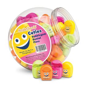 SmileGoods Cuties Bubblegum Waxed 12 Yard Dental Floss, Mini Sample Size Floss for Giveaways, Travel, Kids, Adults, Patients, Assorted Bright Colors with Display Canister, Bulk 72 Pack