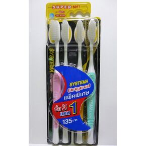 Systema Original Super Soft & Slim Bristles Toothbrushes Family Pack (Pakc of 4)