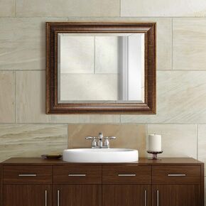 Head West Bronze Distresed Two Step Raised Lip Framed Beveled Wall Mirror, Vanity Mirror, Bathroom Mirrors, Rectangle Mirrors, Living Room Mirrors - 21" x 25"