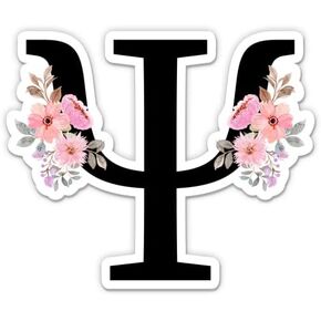 Greek Letter Psi with Flowers Psychology Vinyl Sticker - Car Window Bumper Laptop - 5"