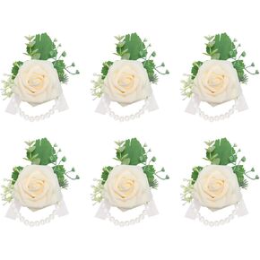 Senseya Boutonniere for Men Set of 6 for Wedding with Pins, Groom Groomsmen Artificial Flowers Boutonniere for Wedding Ceremony Anniversary, Formal Dinner Party Prom (6 Boutonniere- Pink)