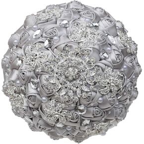 Royal Blue Bridal Wedding Bouquet with Bling Rhinestone Pearl for Bride Bridesmaid Quinceanera Satin Rose Flower Brooch Bouquet Wedding Royal Blue 7.1in