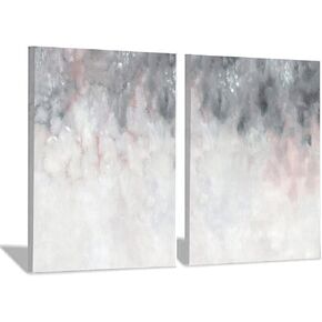 Gray White Abstract Art Blush Pink Canvas Painting for Bedroom Decor Gray Canvas Prints Abstract Gray Wall Art for Living Room Office Wall Decor Abstract Pink Wall Canvas 16x24inchx2 No Frame