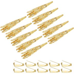 PATIKIL 41mm Corsage Decorative Holder, 10 Pcs Brooch Pin Vase Pocket Boutonnieres Holder with Bar Pins for Wedding Party DIY Crafts, Silver Tone