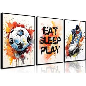 3Pcs Graffiti Soccer Wall Art Sport Graffiti Fine Art Soccer Shoes Posters Pictures Sports Gaming Canvas Prints Colorful Football Paintings for Bedroom Boys Room Teen Kids Playroom Wall Decor Unframed