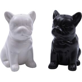Creative Earthenware Bulldog Salt and Pepper Shakers Black White Dog Set,Pack of 2
