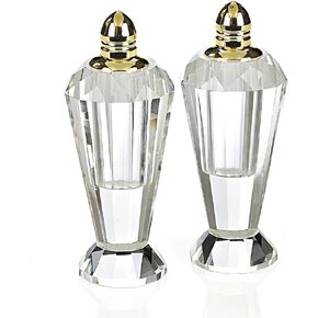 Badash Crystal Salt and Pepper Shaker Set - 4" Tall Preston Hand-Cut Optical Crystal Glass Shakers with Gold Tops - Set a Beautiful Table