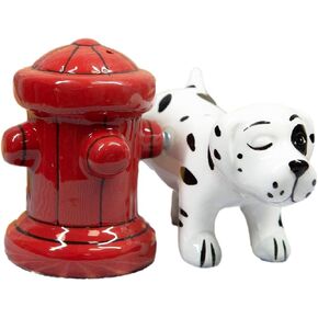 Ebros Where's The Fire? Peeing Dalmatian With Red Fire Hydrant Ceramic Salt And Pepper Shakers Magnetic Set Figurines For Fireman Fire Fighters Fans Of Fire Trucks 911 Service Personnels Decors