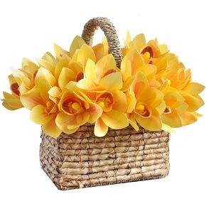 JPORSHU 12PCS Artificial Flowers Orchids ，Yellow Cymbidium Orchids Artificial Flowers, for Wedding Home Party Table Centerpiece Decorations (Yellow)