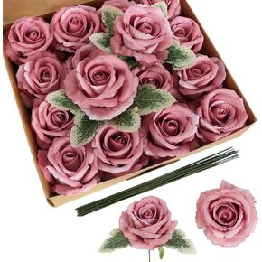 IPOPU 16pcs Red Velvet Roses Artificial Flowers 3.93" Large Fake Rose with Stems Real Touch Silk Flowers Bulk for DIY Wedding Bouquet Home Party Garden Decorations (Red)