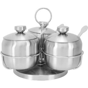 Seasoning Containers Set, Rotating Stainless Steel Spice Pot Seasoning Bottle, Salt Pepper Sugar Storage Bottle with Spoon and Storage Rack