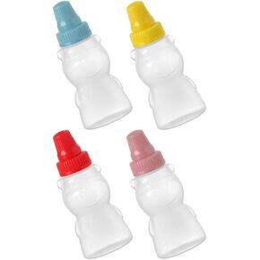 Bear Shape Mini Sauce Bottles 4pcs Condiment Squeeze Bottles Small Ketchup Bottle Travel Seasoning Squirt Containers for Sauces Mustard Salad Dressing Kids Lunch
