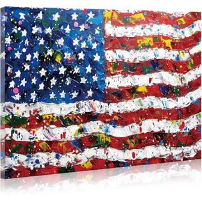 JBER Framed Vintage Canvas Wall Art Modern Abstract American Flag Painting Print Wall Art for Living Room Office Decor,24"x16"