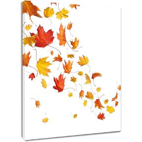 LB Fall Leaf Wall Art For Bathroom Falling Red Orange Maple Leaves Abstract Canvas Wall Art Wall Paintings Home Decor Autumn Wall Pictures For Living Room Bedroom Office Ready To Hang,12x16 Inch