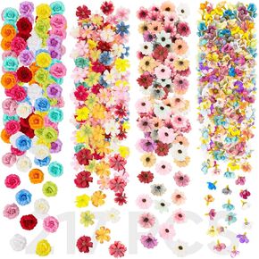 Varku 217 Pcs Mini Artificial Silk Flowers, Fake Rose Daisy Faux Flowers for Crafts, Rose Flowers Sunflower Daisy for Wedding Decoration and Daily Embellishment