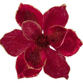 Briful 10’’ Large Heads Christmas Glitter Magnolia Flowers Christmas Tree Ornaments Set of 3 Giant Artificial Flowers with Long Stems for Xmas Tree Holiday Decorations, Green