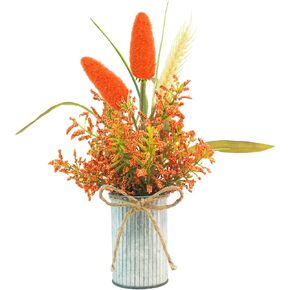 Agusbagli Fall Artificial Flowers with Vase, 11in Fake Bunny Tails Potted Plants with Berries Wheat Stalk Orange Faux Flower Fall Arrangement for Table Centerpieces Fireplace Autumn Harvest Home Decor