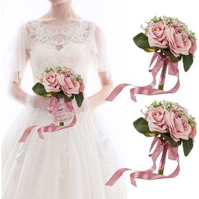 Meldel 6.5 Inch Bridesmaid Bouquet Set of 6, Ivory Wedding Bouquets for Bridesmaids, Small Bridesmaid Bouquets for Wedding, Artificial Wedding Bouquet Flower, Floral Wedding Centerpieces