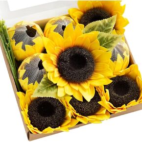 Ling's Moment Flowers 7" Foam Sunflowers Artificial Flowers with Stems,9pcs Fake Sunflower for Home Decor, Faux Flowers for DIY Wedding Bouquet Centerpiece for Tables Bridal Shower Decorations