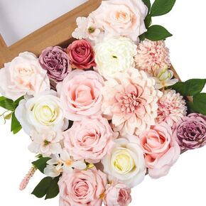 Artificial Flowers Roses Combo Set Silk Mix Chrysanthemums Hydrangeas Faux Flowers, for DIY Wedding Bouquets Combo Arrangements Party Bridal Baby Shower Home Decorations (Light Pink)