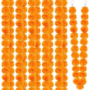 5 Pieces 5 Feet Long Marigold Garland Bulk Light Orange and Golden Yellow Indian American Wedding Party Mantel Decoration Long Strands Artificial Dia De Los Muertos Decor for Pooja, Diwali