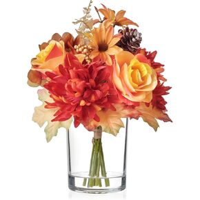 باقة الخريف المعروفة جيدًا من الزهور الاصطناعية مع مزهرية من الحرير البرتقالي المحروق وزهور الأمهات مع الورد والقيقب وترتيبات قطع مركزية لديكور الخريف وزهرة صناعية لديكورات حفلات الهالوين in Kuwait