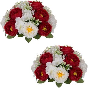 Inweder Wedding Flower Balls for Centerpieces: 2 Pcs Austin Rose Artificial Flower Ball Arrangement Bouquet Fake Flowers Rose Balls for Weddings Birthday Party Valentine's Day Home Decor White