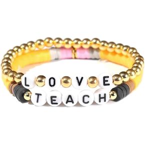 COLORFUL BLING Bohemian Handmade Beaded Clay Teacher Bracelet Love Inspire Teach Teacher Appreciation Bracelets