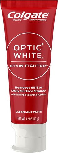 Colgate Optic White Stain Fighter Teeth Whitening Toothpaste, Anticavity Fluoride Toothpaste for Whitening Teeth, Helps Remove Daily Surface Stains, Clean Mint Paste, 4 Pack, 4.2 oz in Saudi Arabia