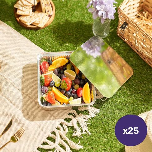 صواني ألومنيوم مقاس 9 × 9 بأغطية من ماتانا (25 عبوة) صواني ألومنيوم للاستعمال مرة واحدة - صواني خبز الكعك المربعة مقاس 9 بوصة وحاويات طعام بأغطية in Kuwait