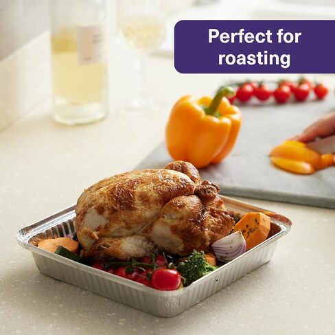 صواني ألومنيوم مقاس 9 × 9 بأغطية من ماتانا (25 عبوة) صواني ألومنيوم للاستعمال مرة واحدة - صواني خبز الكعك المربعة مقاس 9 بوصة وحاويات طعام بأغطية in Kuwait