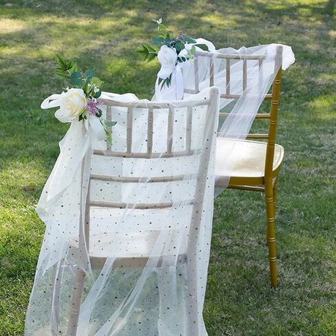 Wedding Aisle Chair Decorations Set of 6 Artificial Rose Flowers Eucalyptus with Ribbons for Ceremony Party Decor Back Floral Decoration (White), 46x27cm / 18.1x10.63in in Saudi Arabia