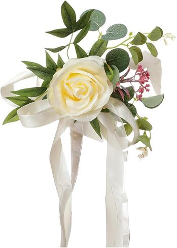 Wedding Aisle Chair Decorations Set of 6 Artificial Rose Flowers Eucalyptus with Ribbons for Ceremony Party Decor Back Floral Decoration (White), 46x27cm / 18.1x10.63in in Saudi Arabia