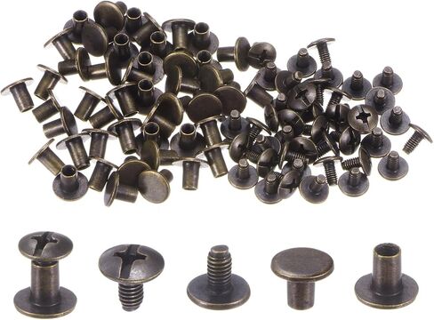 HARFINGTON 100set Round Flat Head Screws Buttons 5/16" Metal Stud Screw Rivets for DIY Leather Craft Bookbinding, Silver Tone in Saudi Arabia