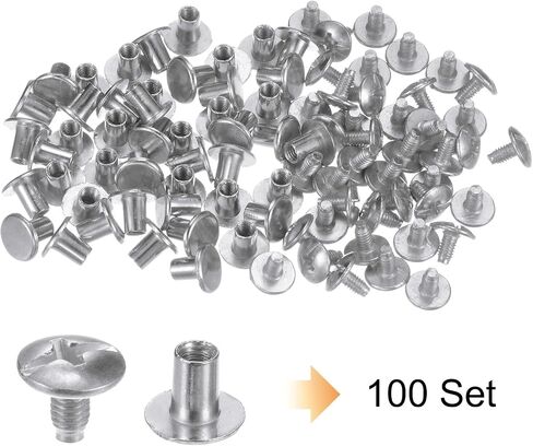 HARFINGTON 100set Round Flat Head Screws Buttons 5/16" Metal Stud Screw Rivets for DIY Leather Craft Bookbinding, Silver Tone in Saudi Arabia