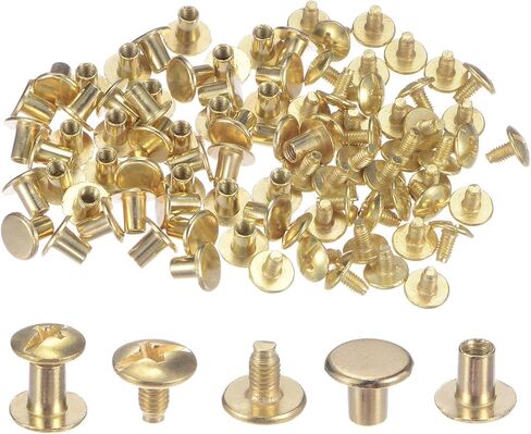 HARFINGTON 100set Round Flat Head Screws Buttons 5/16" Metal Stud Screw Rivets for DIY Leather Craft Bookbinding, Silver Tone in Saudi Arabia
