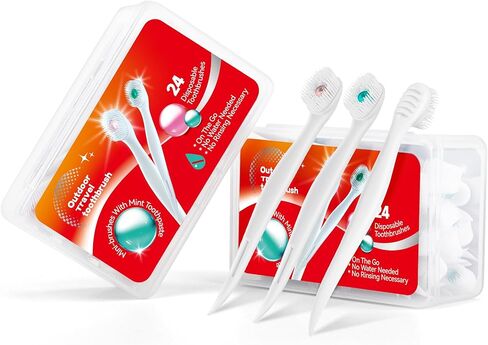 Disposable Mini Toothbrush Travel Toothbrushes with Toothpaste Portable for Portable for Work or Travel Mint (Peppermint, 24 Count) in Saudi Arabia