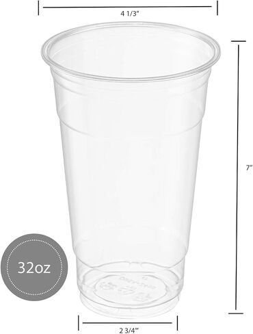 ELEGANT DISPOSABLES [50 Sets - 32 Oz] Crystal Clear PET Plastic Cups With Dome lids for Iced Coffee, Milkshake, Cold Drinks, Slush Cups, Smoothy's, Slurpee, Party's, Plastic Disposable Cups in Saudi Arabia