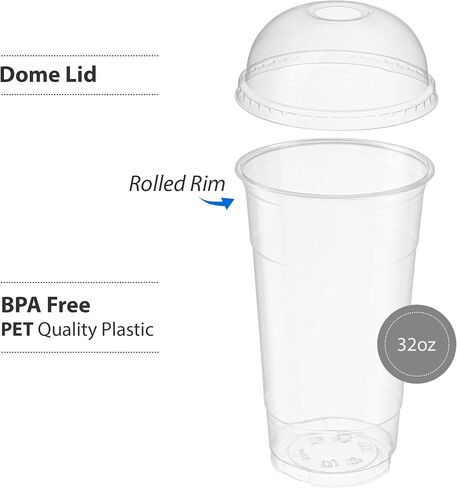 ELEGANT DISPOSABLES [50 Sets - 32 Oz] Crystal Clear PET Plastic Cups With Dome lids for Iced Coffee, Milkshake, Cold Drinks, Slush Cups, Smoothy's, Slurpee, Party's, Plastic Disposable Cups in Saudi Arabia
