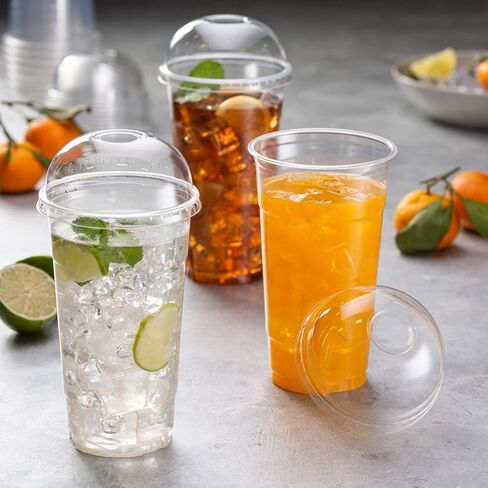 ELEGANT DISPOSABLES [50 Sets - 32 Oz] Crystal Clear PET Plastic Cups With Dome lids for Iced Coffee, Milkshake, Cold Drinks, Slush Cups, Smoothy's, Slurpee, Party's, Plastic Disposable Cups in Saudi Arabia