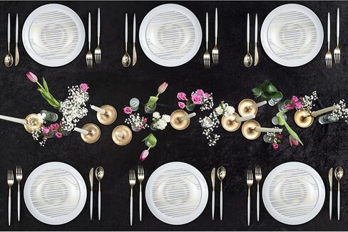 Trendables 120 Pack Disposable Silverware Set - Plastic Cutlery Dinnerware - Includes 40 - Plastic Forks - Plastic Spoons - Plastic Knives - White & Gold Plastic Silverware Plastic Utensils Party Set in Saudi Arabia