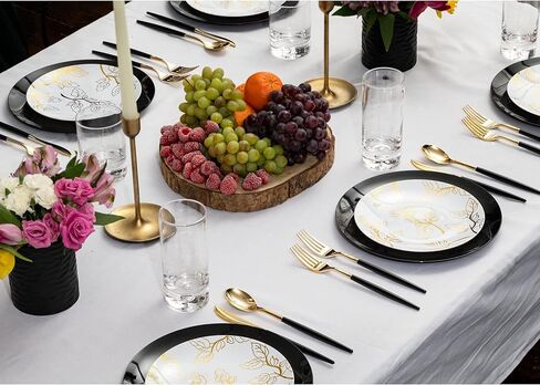 Trendables 120 Pack Disposable Silverware Set - Plastic Cutlery Dinnerware - Includes 40 - Plastic Forks - Plastic Spoons - Plastic Knives - White & Gold Plastic Silverware Plastic Utensils Party Set in Saudi Arabia