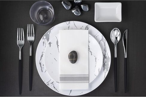 Trendables 120 Pack Disposable Silverware Set - Plastic Cutlery Dinnerware - Includes 40 - Plastic Forks - Plastic Spoons - Plastic Knives - White & Gold Plastic Silverware Plastic Utensils Party Set in Saudi Arabia