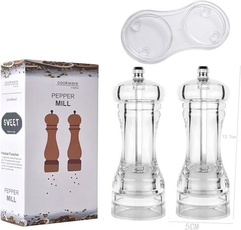 Acrylic Salt and Pepper Mill Set, Salt and Pepper Shaker, Adjustable Coarseness Pepper Grinder, Kitchen Pepper Grinder, 2 Piece Set + Base in Saudi Arabia
