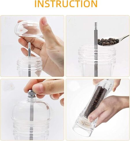 Acrylic Salt and Pepper Mill Set, Salt and Pepper Shaker, Adjustable Coarseness Pepper Grinder, Kitchen Pepper Grinder, 2 Piece Set + Base in Saudi Arabia