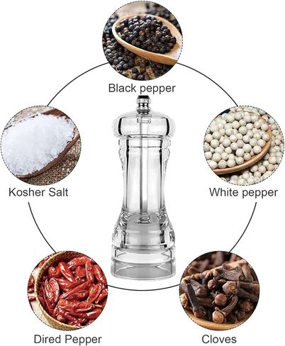 Acrylic Salt and Pepper Mill Set, Salt and Pepper Shaker, Adjustable Coarseness Pepper Grinder, Kitchen Pepper Grinder, 2 Piece Set + Base in Saudi Arabia