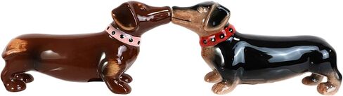 Ebros Gift Hot Dogs Sausage Wiener Black And Chocolate Dachshunds Pedigree Dog Breed Salt And Pepper Shakers Ceramic Magnetic Figurine Set 4.75"L Kitchen Dining Breakfast Table And Bar Accent in Saudi Arabia